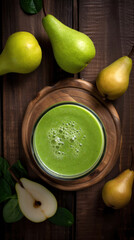 Fresh Pear Smoothie on a Rustic Wooden Table