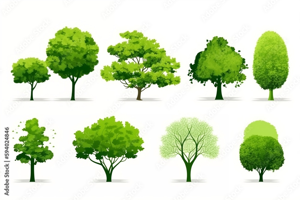 Poster tree collection isolated on white background. generative ai