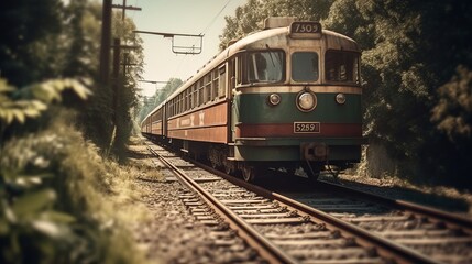 Obraz premium A retro train is traversing an area covered in during. Al generated