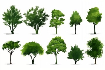 Tree collection isolated on white background. generative ai
