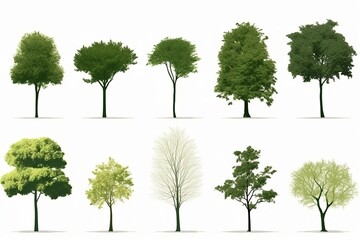 Fototapeta premium Tree collection isolated on white background. generative ai