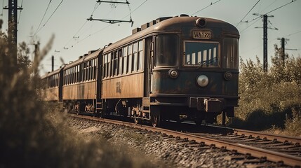 Obraz premium A retro train is traversing an area covered in during. Al generated