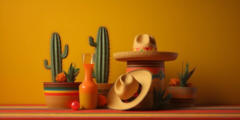 Mock up podium with Cinco de Mayo background. Generative Ai. Copy Space.