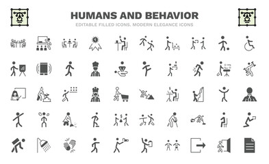 Naklejka na ściany i meble set of humans and behavior filled icons. humans and behavior glyph icons such as public work, business meeting, hotel supplier, business presentation, teachers, construction worker, showin, carrying