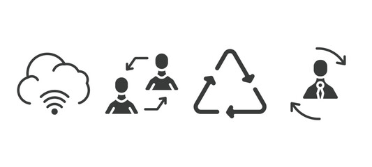 set of user interface filled icons. user interface glyph icons included cloud with connection, exchange personel, recycable, repaying vector. - obrazy, fototapety, plakaty
