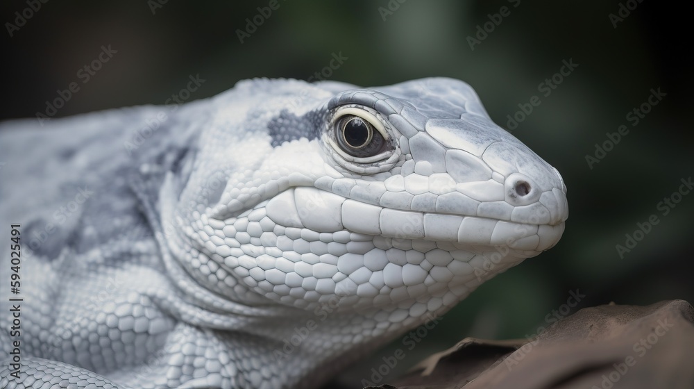 Poster a close up of a lizard on a branch with a blurry background of leaves and a tree branch in the foreg
