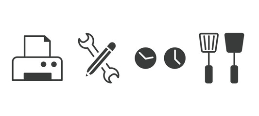 Obraz premium set of tools and utensils filled icons. tools and utensils glyph icons included blank paper and printer, edit tools, clocks, kitchen vector.