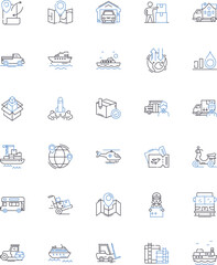 Freight line icons collection. Cargo, Shipment, Logistics, Transport, Haulage, Delivery, Dispatch vector and linear illustration. Consignment,Carriage,Distribution outline signs set