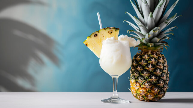 Banner with Pinacolada coctail. Generative AI.