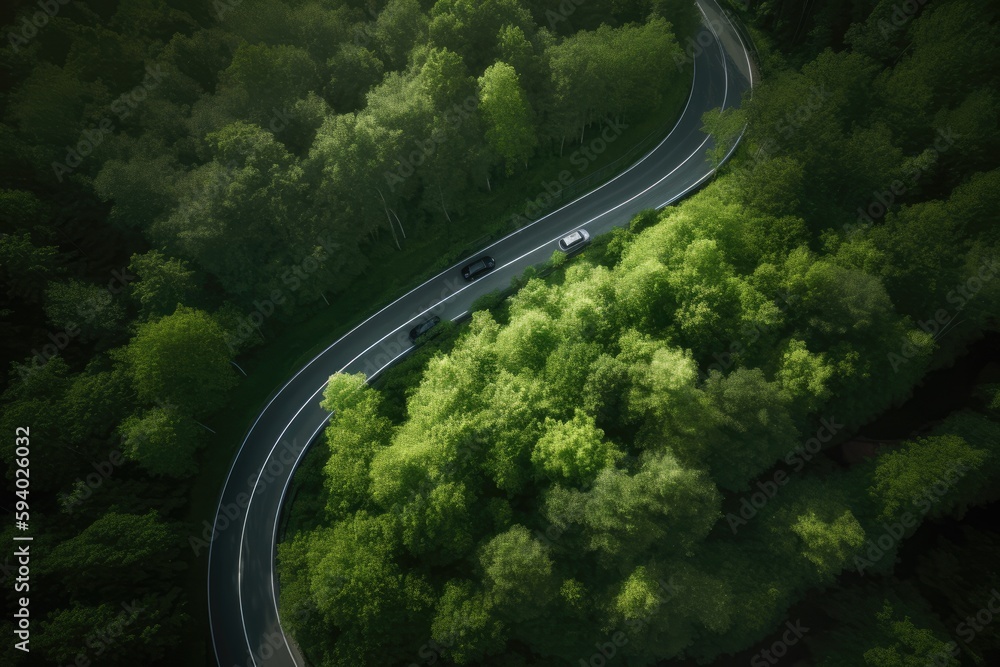 Poster drone view road created with generative ai technology