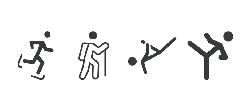 set of sport and game filled icons. sport and game glyph icons included ice skating, trekking, capoeira, taekwondo vector.