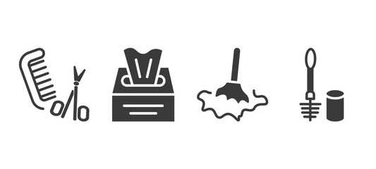 set of hygiene and sanitation filled icons. hygiene and sanitation glyph icons included grooming, tissues, wet cleaning, toilet brush vector.