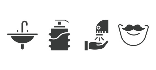 set of hygiene and sanitation filled icons. hygiene and sanitation glyph icons included washbowl, pump bottle, dryer, beardy vector.