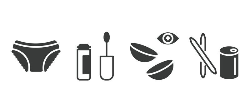 set of hygiene and sanitation filled icons. hygiene and sanitation glyph icons included underwear, dolled up, lens, toothpick vector.