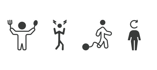 set of feeling and reaction filled icons. feeling and reaction glyph icons included hungry human, aggravated human, guilty human, refreshed vector.