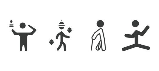 set of feeling and reaction filled icons. feeling and reaction glyph icons included inspired human, cold human, hurt human, silly vector.