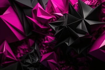 Polygonal black and pink abstract with spiky connection structure made with generative AI