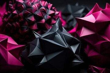 Polygonal black and pink abstract with spiky connection structure made with generative AI