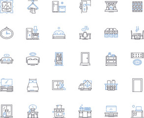 Landscape architecture line icons collection. Gardens, Parks, Waterfalls, Terraces, Ponds, Hillside, Courtyards vector and linear illustration. Landscaping,Biodiversity,Greenery outline signs set