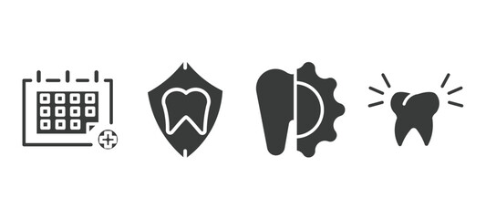 set of dental health filled icons. dental health glyph icons included medical appointment, dental protection, apicoectomy, clean tooth vector.