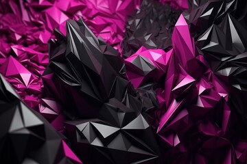 Polygonal black and pink abstract with spiky connection structure made with generative AI