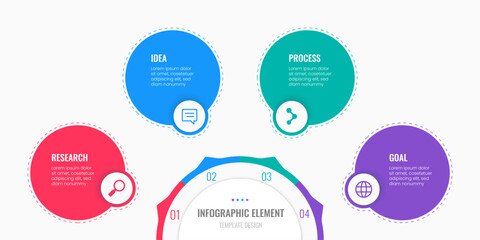 4 simple steps infographic design. circular template step presentation design.