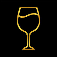 wine glasses icon, wine glassware icon in gold colored