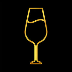 wine glasses icon, wine glassware icon in gold colored