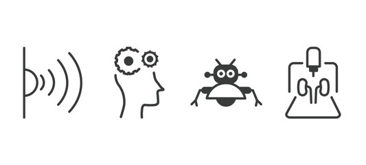 set of ai and future technology filled icons. ai and future technology glyph icons included infrared, business, robot assistant, organ printing vector.