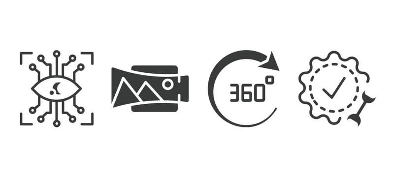 set of artificial intellegence filled icons. artificial intellegence glyph icons included eye tap, panorama, 360 degree, technical support vector.