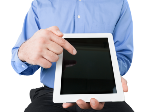 Businessman and tablet pc   on  background