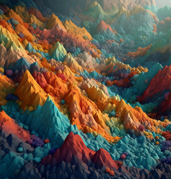 Colorful abstract background of mountains. 3D illustration. Computer generated graphics.