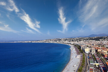 Fototapeta na wymiar Promenade des Anglais beach Nice France summer season