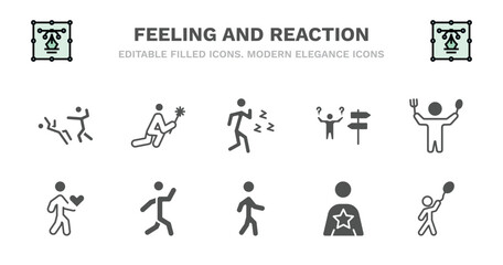 Obraz premium set of feeling and reaction filled icons. feeling and reaction glyph icons such as sorry human, pissed off human, lost human, hungry lovely lovely amused alive good hopeful vector.
