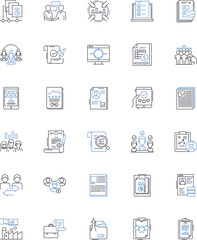 Investigation line icons collection. Crime, Detective, Evidence, Clue, Surveillance, Interrogation, Suspect vector and linear illustration. Forensic,Analysis,Witness outline signs set