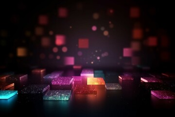 Glitter lights squares shape background. Defocused bokeh dark. Illustration. Generative AI