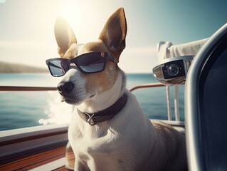 portrait of a dog on a yacht