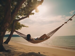 person relaxing on hammock