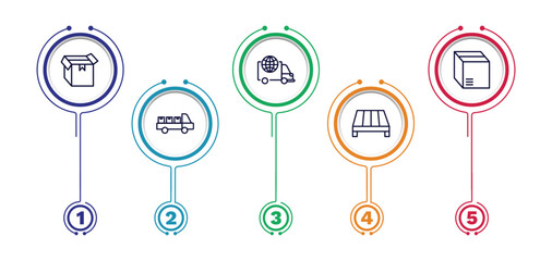 set of delivery and logistics thin line icons. delivery and logistics outline icons with infographic template. linear icons such as delivery box, logistic, packages, cargo, pallet vector.