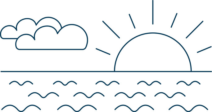 sun at sunset, sea and ocean, clouds and clouds over the sea, travel drawing, travel and vacation
