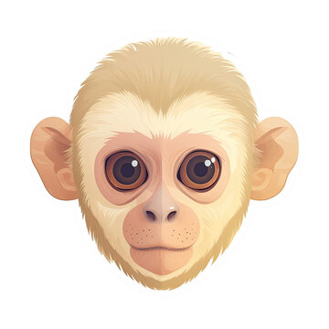 Baby Capuchin Monkey Face Sticker On Isolated Transparent Background, Png, Logo. Generative AI 