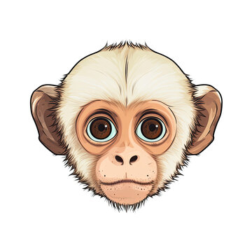 Baby Capuchin Monkey Face Sticker On Isolated Transparent Background, Png, Logo. Generative AI 