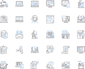 Group workshop line icons collection. Collaboration, Creativity, Communication, Bonding, Empowerment, Support, Engagement vector and linear illustration. Productivity,Innovation,Synergy outline signs