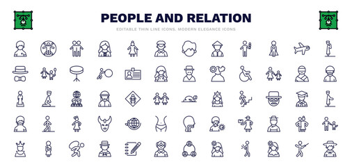 Naklejka na ściany i meble set of people and relation thin line icons. people and relation outline icons such as pacient, brothers, dutch, aviation, handicapped, sujud, ecosystem, burden, argentina vector.