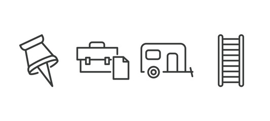 Obraz premium set of tools and utensils thin line icons. tools and utensils outline icons included tack save button, briefcase and document, house on wheels, hanging ladder vector.
