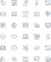 Machine line icons collection. Automation, Robotics, Mechanism, Engine, Appliance, Assembly, Contraption vector and linear illustration. Implement,Instrument,Machinery outline signs set