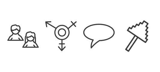 set of social media marketing thin line icons. social media marketing outline icons included avatars, transgender, square bubble, pixelated vector.