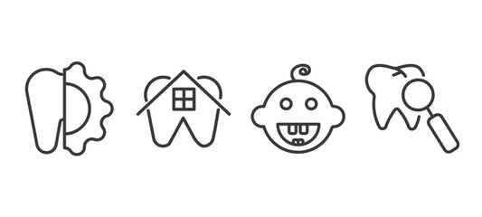 set of dental health thin line icons. dental health outline icons included apicoectomy, dental house, baby check up vector.