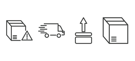 set of delivery and logistics thin line icons. delivery and logistics outline icons included delivery warning, side up, packages vector.