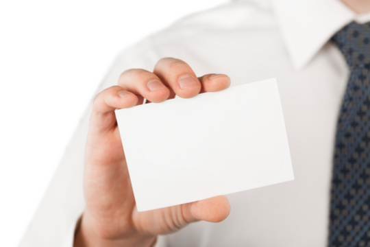Closeup of a Businessman Showing a Blank Business Card - Powered by Adobe